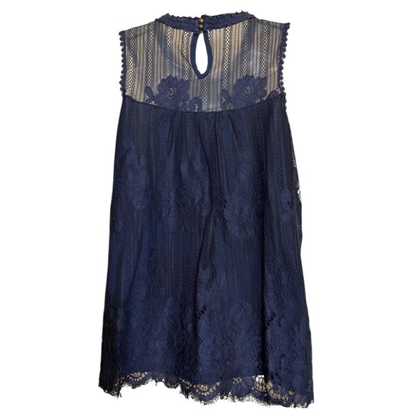 Taylor & Sage Lace Overlay Top XL Navy Boho Romantic Fall Layering - Picture 2 of 11
